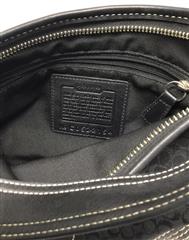 COACH SIGNATURE JACQUARD AND LEATHER MINI HOBO BAG BLACK